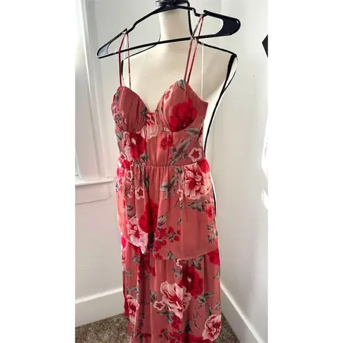 Crystal Doll NWOT Pink Floral Tiered Maxi Dress Size 1 or Womens XXS