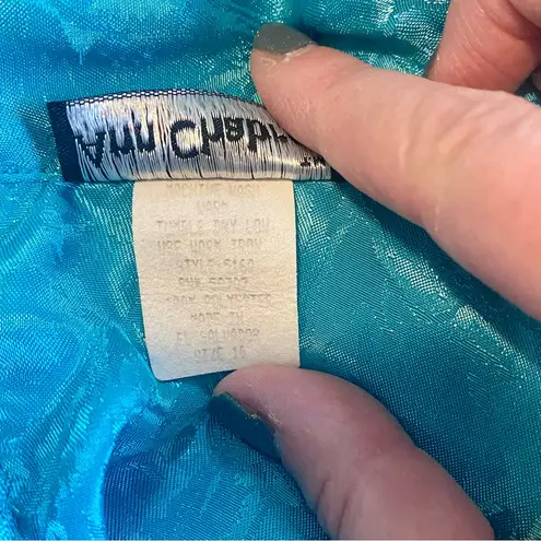 Vintage Ann Chabrol Teal Floral Jacquard Blouse w/ Bow Neck – Size 16 Blue