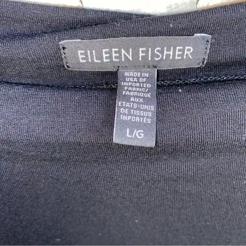 Eileen Fisher Black Jersey Knit Bateau Neck Long Sleeve Dress