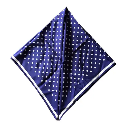 Classic Navy White Polka Dot Silk Feel Square Scarf Neckerchief Bag Charm Preppy Blue