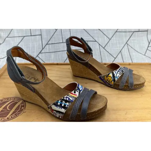 Art IW891 Womens Sandals Ankle Strap Wedge Heel Leather Size EU 40 Blue