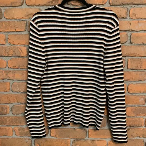 Nine West  Women's Ribbed Striped Crew Neck Long Sleeve Pullover Sweater Size XXL