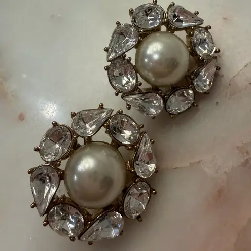 Givenchy Vintage Faux Pearl and Crystal Clip On Statement Earrings