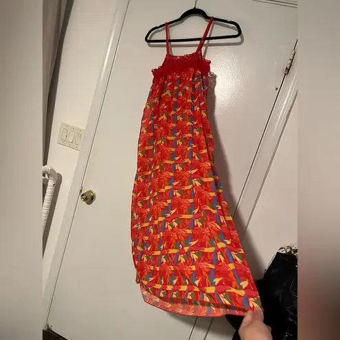 Vintage Red Tropical Print Lace