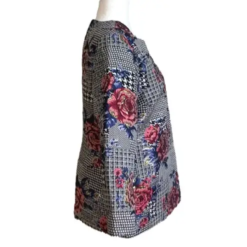 Alfani Blazer Jacket Houndstooth Floral Berry Snap Button Front Medium Petite