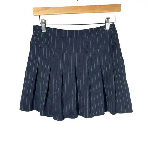 Avec Les Filles Pleated Beige Navy Pinstripe Mini Skirt Size XS