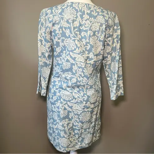 Faherty Cotton Floral Dress Tunic Chambray Blue White Size Medium Swim Coverup