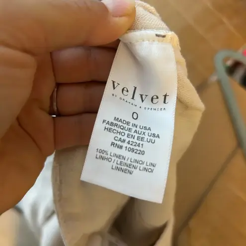 Velvet by Graham & Spencer Dru Beige Neutral wide Leg Linen Pants Tan Size 0