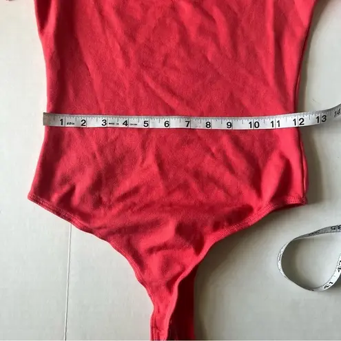 Lulus  high neck short sleeve thong bodysuit coral small