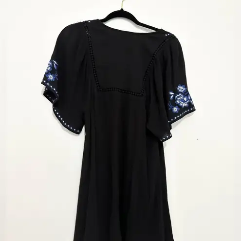 Blue Rain  Short Sleeve Black Floral Peasant Dress shift dress size XXS