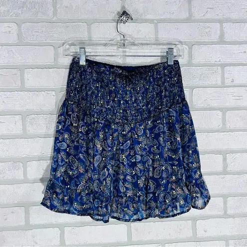 Lost + Wander NWT Wish Upon Mini Skirt in Navy Gold Paisley Size M