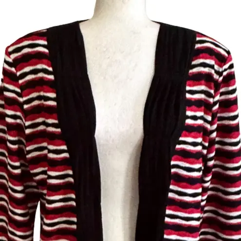 Toula Cardigan Sweater Black Red White Ruched 3/4 Sleeve Open Front Large