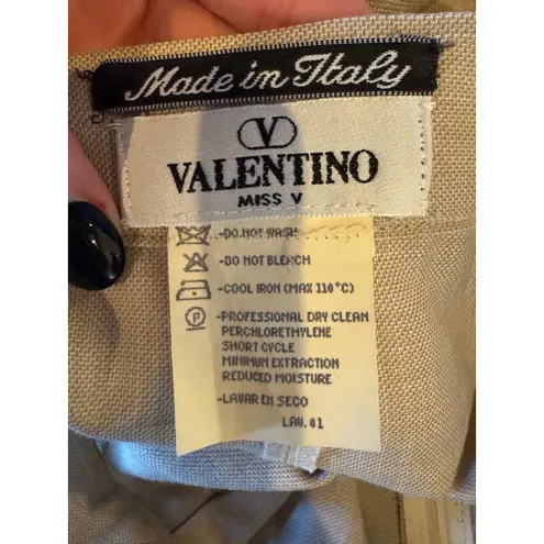 Valentino Miss V Pants Women Small Tan Beige Pleated Straight Leg Trouser Luxury