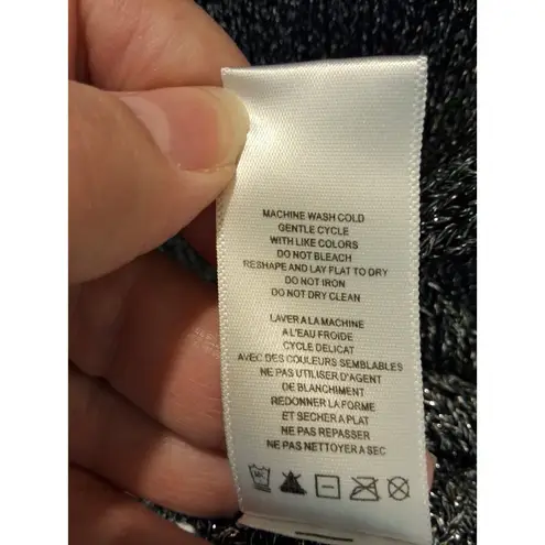 Material Girl Shimmer Metallic Knit Sweater Black Silver Pullover Womens Large