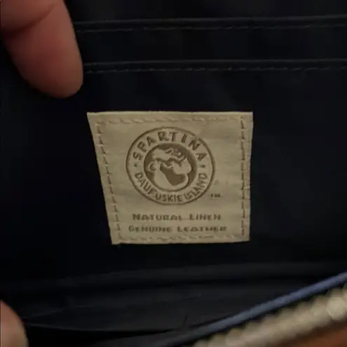 Spartina 449 Navy and Brown Clutch with Floral Pattern and Gold Accents