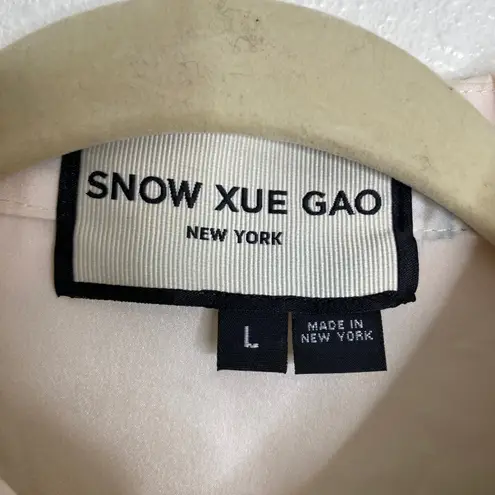 Snow Xue Gao New York Floral Silk Button Down Long Sleeve Shirt, Size L Tan Size L