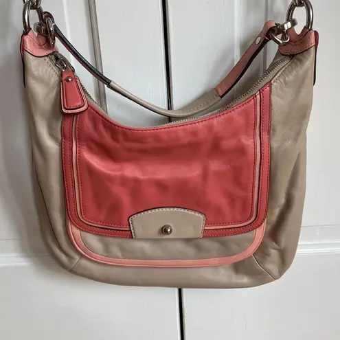 Coach  KRISTIN SPECTATOR LEATHER HOBO BAG PURSE-F22509 CORAL TAN POCKETS