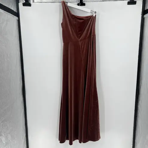 Jenny Yoo Cybill One Shoulder English Rose Rust Velvet Maxi Dress Gown Size 10