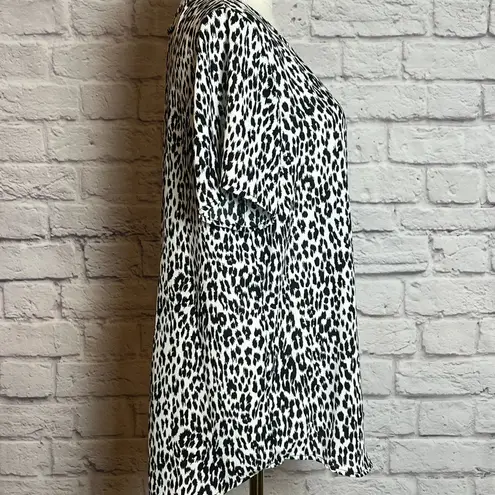 Chelsea & Theodore Snow Leopard Print Blouse — Black & White, Women’s L/G Size L