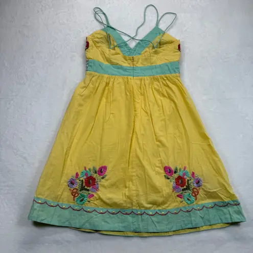 Boston Proper Embroidered Dress Beaded Cotton Sundress Yellow Summer Size 2