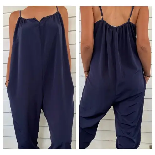 Hatch Blue Oversized Tapered Sleeveless Jumpsuit Small Maternity Lightweight