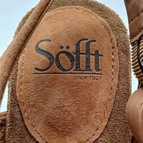 Sofft Cali Wedge Heel Sandals Womens 6M Tan Leather Suede Boho Summer Shoes Size 6