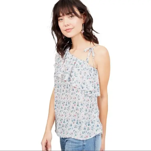 Octavia Bohemian Blue And White Floral Print One Shoulder Ruffle Top Size S