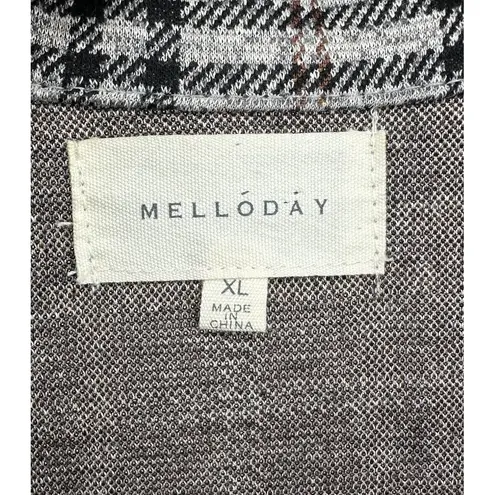 MELLODAY Womens X-Large Black/White Tweed Plaid Open Front Duster w/Pockets-EUC