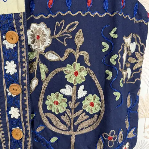 Vintage Embroidered Cotton Vest Folk Art Patchwork Ivy Club Classics 1990s M Blue Size M