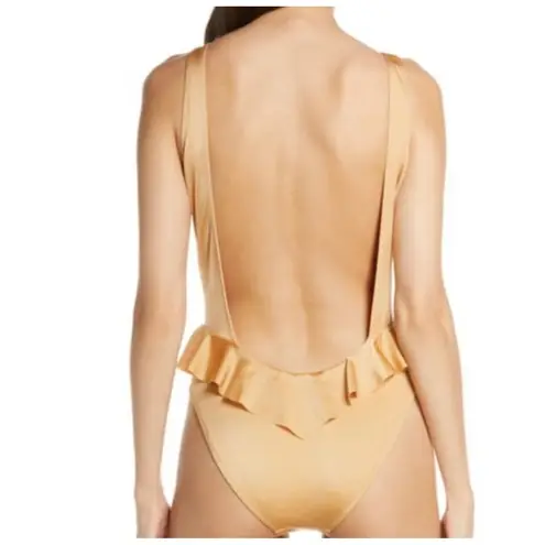 Something Navy NWT Beige Crystal Metallic Frill One-Piece Open Back Swimsuit