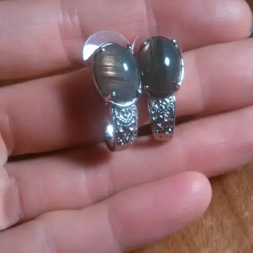 Madagascar Fire Labradorite Stainless Steel Solitaire Stud Earrings