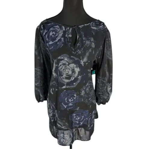 Just My Size Floral Pullover Blouse 3/4 Sleeve Womens 2X (18W-20W) Navy Blue - Image 3