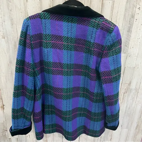 Doncaster Vintage Don Caster 100% Wool Purple Plaid Lined Blazer Velvet Size 14 Petite