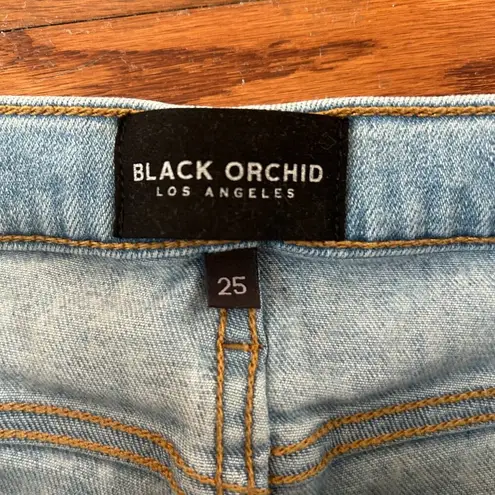 BLACK ORCHID Miranda Off Step High Rise Skinny Jeans Cheetah Print Size 25 Luxe Blue