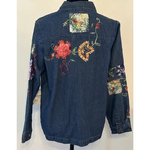 Breckenridge Denim Jacket Embroidered Flowers Patches Women’s Petite Large NEW