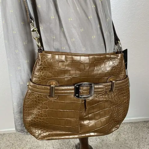 B Makowsky Waverly Women's Croc Embossed Leather Cappuccino Shoulder Crossbody