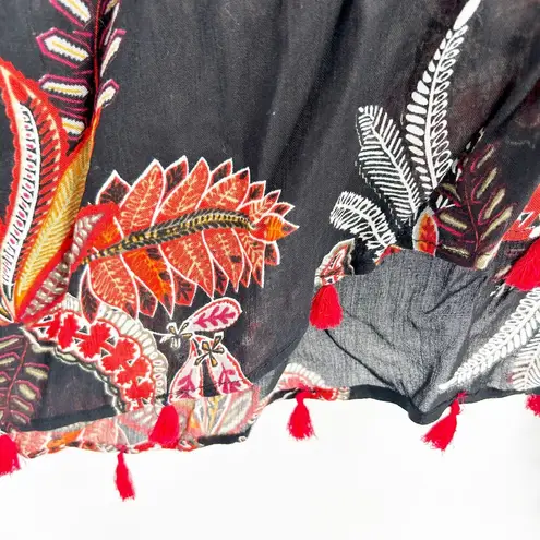 Ultra Pink Dark Boho Fringe Tropical Leaf Kimono Wrap Cardigan Beach Cover Up OS