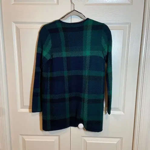 Talbots  Women's Cardigan Sweater Petite Blue/Green Plaid Pure Merino Wool Career