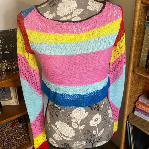 STAUD Rainbow Stripe Crochet Lumison Top Pink