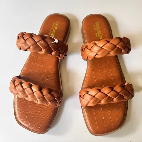 Cushionare Cushionaire Women's Double Braided Cognac Brown  Strap Low Heel  Sandals Sz 8