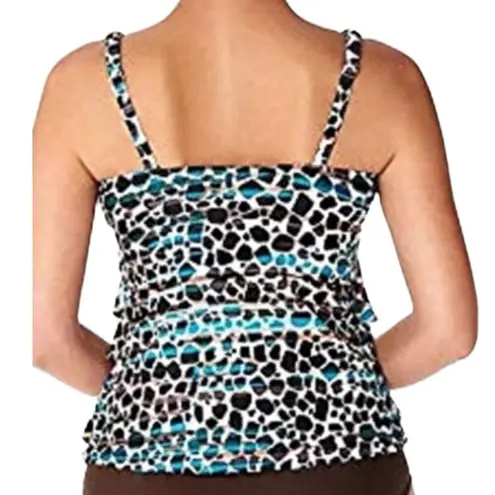 NWT Swim Solutions Floating Islands Tiered Ruffle V Neck Tankini Swimsuit Top 10 White