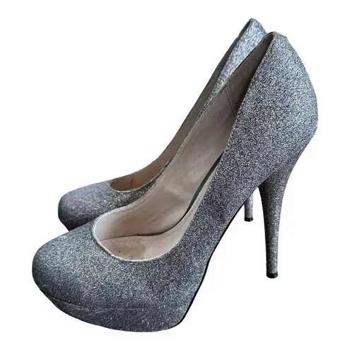 Steve Madden  Womens Caryssag High Heels Silver Glitter Sparkle Shoes 9.5 M