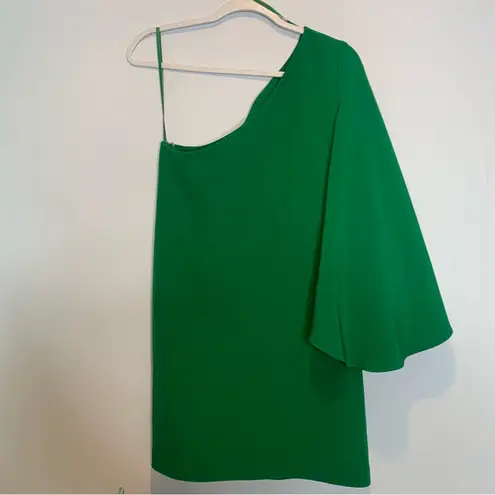 Milly  Emerald Green One Shoulder Sheath Dress Dramatic Bell Sleeve