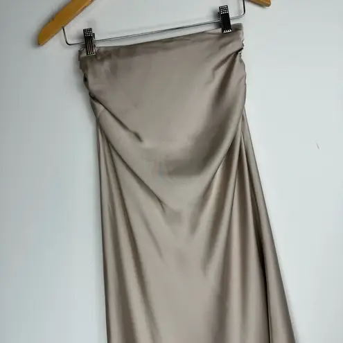 ZARA NWT  Satin Midi Skirt Sz XS Champagne Ruched Pleated High Rise Waist