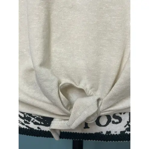 TOAD&CO Womens Beige Linen Blend Knot Front Crew Neck Short Sleeve Top Size S