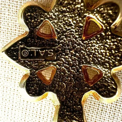 Vintage S.A.L. Gold Tone Clear Swarovski Crystals Flower Pendant Necklace