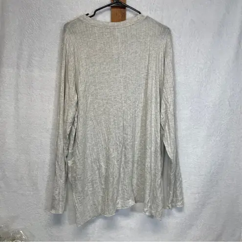 Mote Marled Oatmeal Long Sleeve V Neck Pullover Asymmetrical Blouse Size XXL Gray