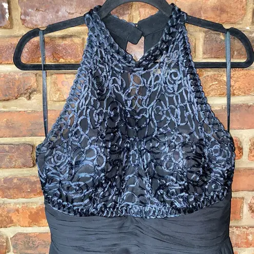 Alberto Makali Black Sleeveless High Neck Embroidered Mini A-Line Dress Size 12