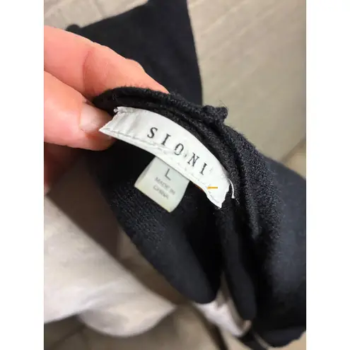 Sioni Hooded Sleeveless Vest Black White Color Block Long Cardigan Knit Size L