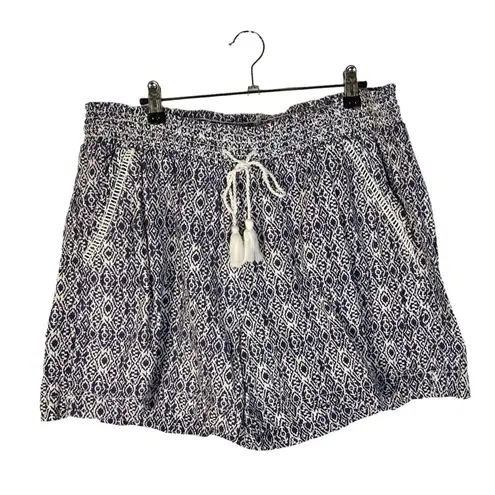 Briggs New York Blue & White Ikat Printed Linen Blend Shorts XL